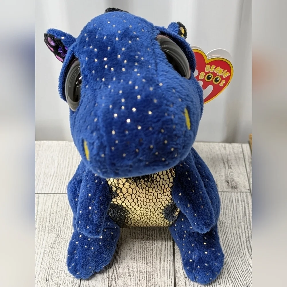 Ty Saffire Blue and Gold Stuffed Dinosaur